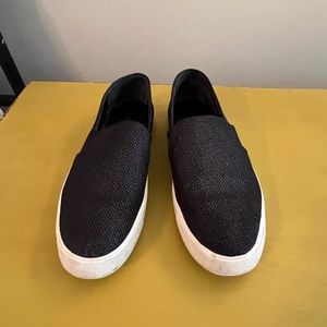 Vince Preston Black Leather Cotton Linen Slip On 8.5